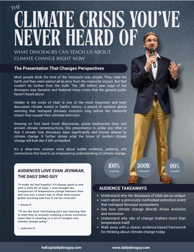 Evan Jevnikar speaker one-sheet — The Climate Crisis You've Never Heard Of